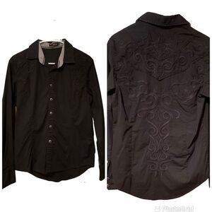 Toku Black Embroidered Long Sleeve Button Up Shirt Size Small